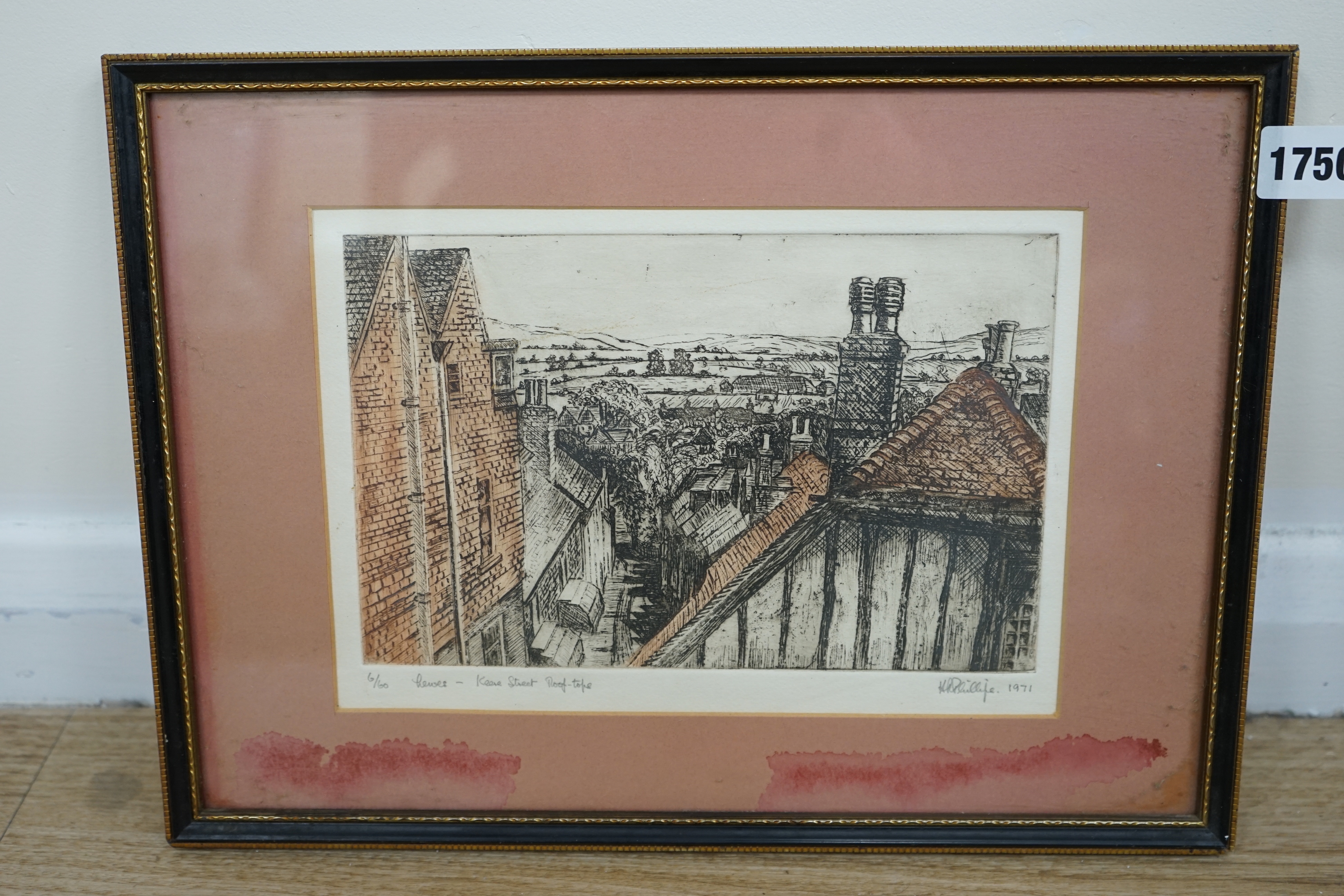 Colour etching, Keere Street, Lewes, indistinctly signed and dated 1971, limited edition 6/60, 17 x 24cm